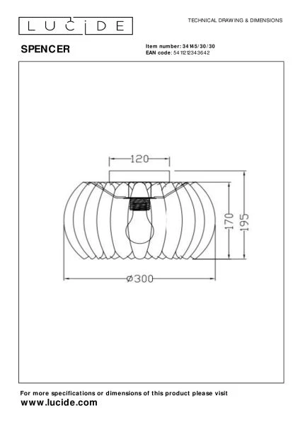 Lucide SPENCER - Plafonnière - Ø 30 cm - 1xE27 - Zwart - technisch